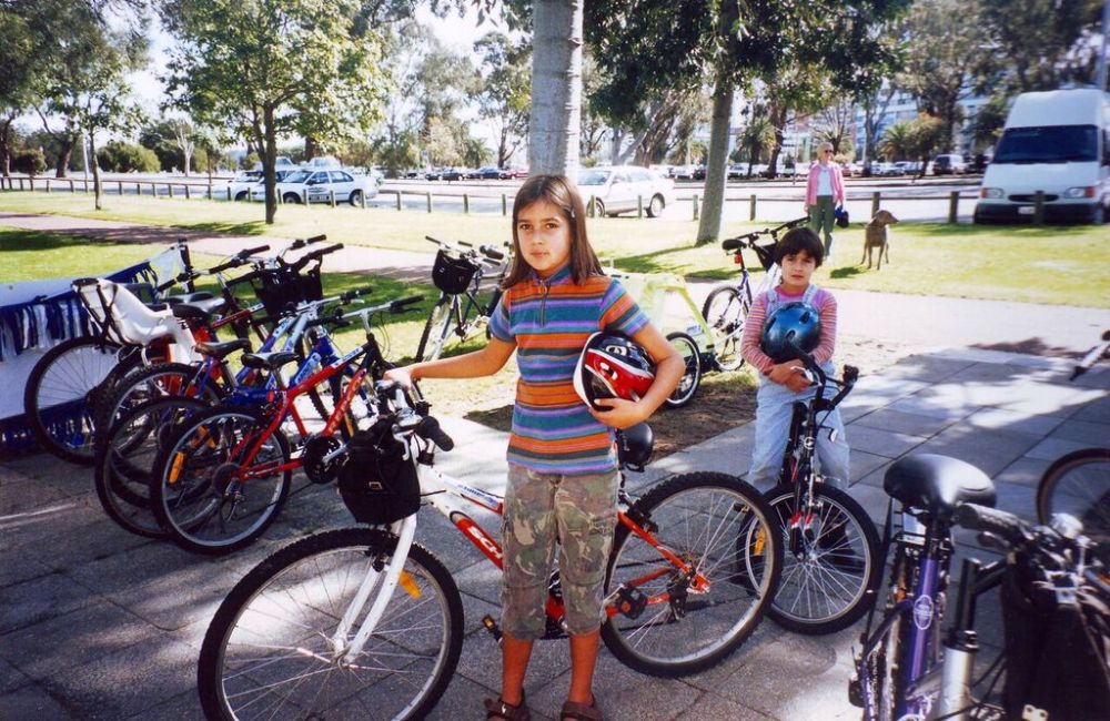 Ruby and Clare cycling in Perth, W.A.