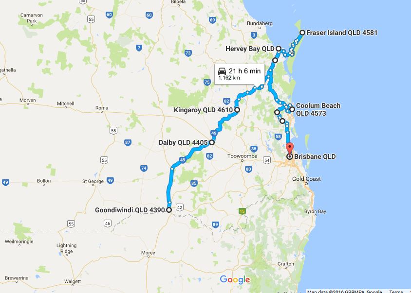 Our journey through SE Qld on the return trip