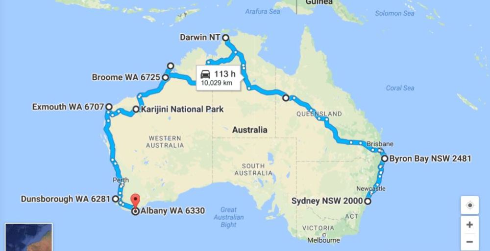 Sydney to Perth, over the top of Australia